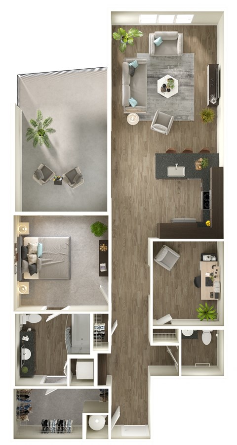 Floor plan for 1 bed, 1 bath, 1086 sqft